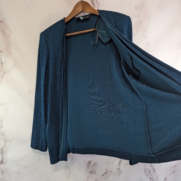 Alex Evenings Jacket Women 14W P Green Sparkle Shimmer Metallic Lightweight - Picture 10 of 11